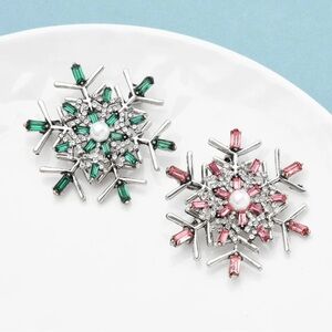 Classic Rhinestone Snowflake Brooches For Women Unisex Green Pink